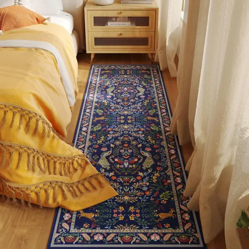 Miniatura 4 de Rugcomf Alfombra de pasillo lavable para cocina 2'6''x8' Alfombra de pasillo para entrada interior floral antideslizante alfombra suave para Azul