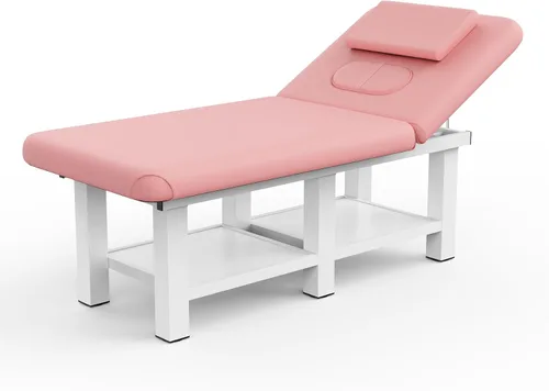 Miniatura 12 de Mesa de masaje estacionaria ancha negra con respaldo para mesa de tratamiento, mesa de terapia física, cama facial de spa, marco de metal, piel Negro