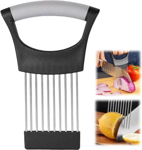 Miniatura 13 de Soporte para rebanar cebollas, nuevo soporte de acero inoxidable 2024 para cortar, herramienta auxiliar de picadora, cortador para carne, cebolla