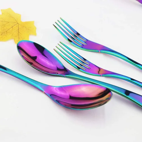 Miniatura 3 de JASHII Juego de cubiertos de 20 piezas de acero inoxidable multicolor para 4, utensilios de comida, incluye tenedores, cuchillos, cucharas, aptos
