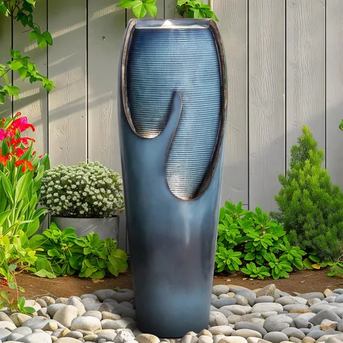Miniatura 12 de Naturefalls Fuente de agua y cascadas para exteriores de 39.7 pulgadas de alto, fuente de jardín grande con luces LED, 5 niveles en cascada, fuentes