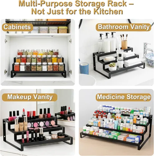Miniatura 4 de Organizador de especias de 3 niveles para gabinete, organizador de cocina expandible de 14.4 a 26.1 pulgadas, organizador de condimentos y despensa