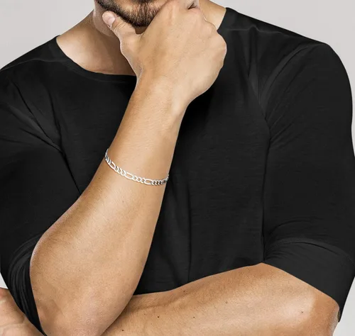 Miniatura 3 de Miabella Pulsera de plata esterlina 925 maciza italiana de 0.197 in de corte de diamante Figaro para mujeres y hombres, fabricada en Italia