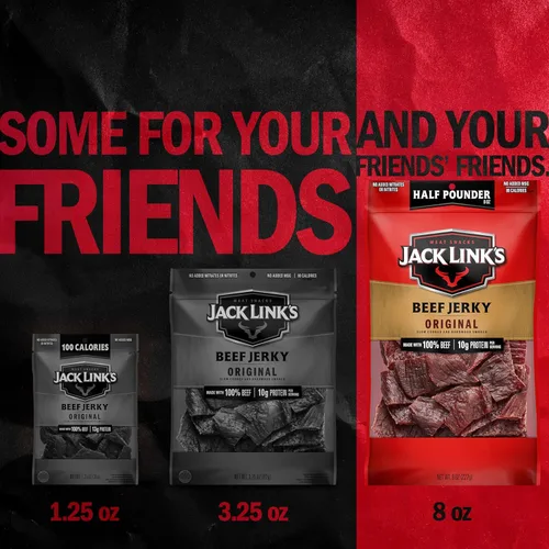 Miniatura 7 de Jack Link's carne de res Jerky, original, bolsa grande de media libra - bocadillo de carne sabrosa, listo para comer, aperitivos de proteína con 10g