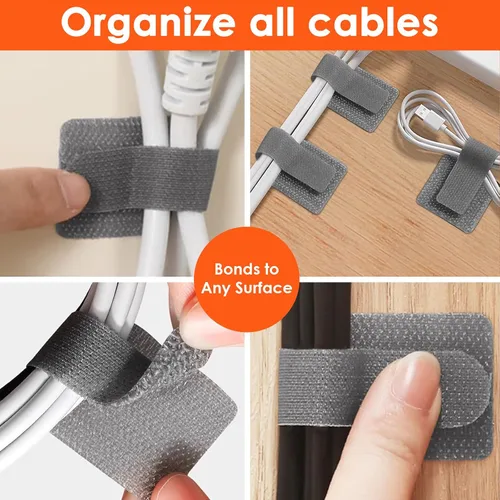 Miniatura 7 de Organizador de cables debajo del escritorio, organizadores de cables para cables, bridas de cable de gancho y bucle, correas de alambre adhesivas