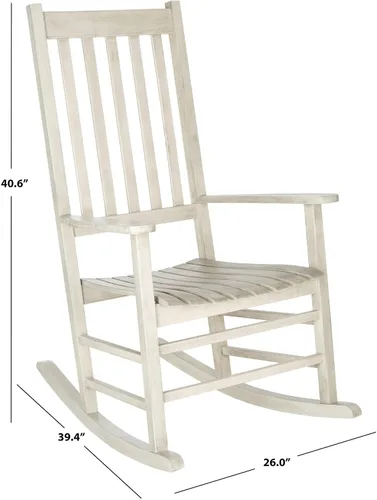Miniatura 2 de Blanco Lavado Gris Acacia Madera Mecedora Bohemia Ecléctica Country Respaldo