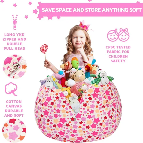 Miniatura 6 de WEKAPO Funda de Puf de Almacenamiento de Animales de Peluche para Niños Puf con Cremallera Rellenable para Organizar Juguetes de Peluche de Niños