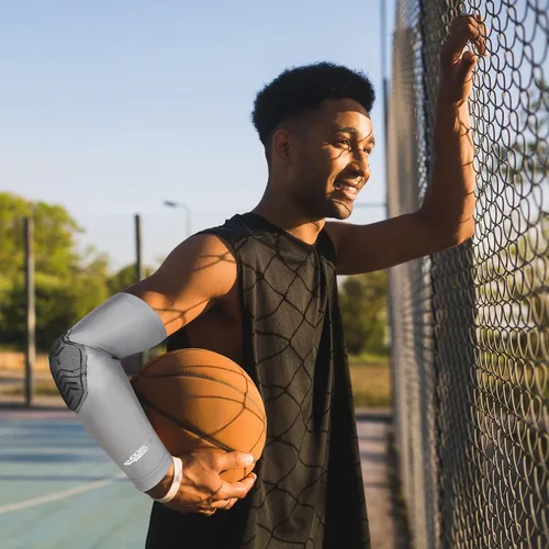 Miniatura 5 de Exxact Sports Codera de compresión para brazo, manga acolchada para codo para hombres, coderas de voleibol (1 par)