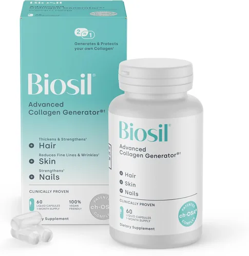 Biosil Suplemento potenciador de colágeno - 60 cápsulas veganas - Activador patentado ch-OSA para piel, cabello, uñas y articulaciones - Apoya la