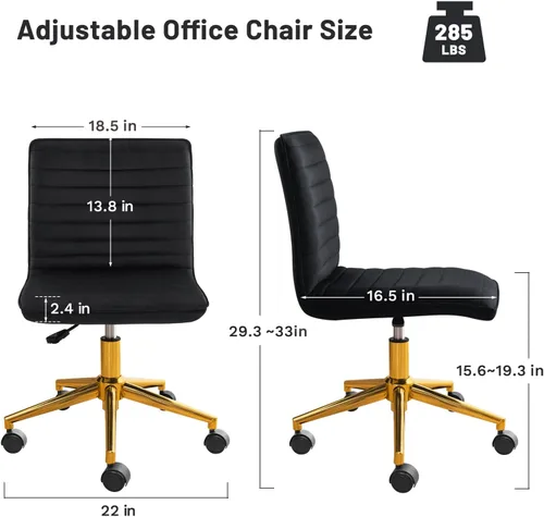 Miniatura 2 de Furniliving Silla de Escritorio para Oficina en Casa, Silla de Tocador sin Brazos con Ruedas de Terciopelo Suave Altura Ajustable, Cómodas Sillas