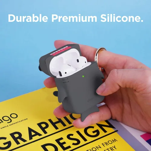 Miniatura 5 de elago Shark - Funda compatible con AirPods de Apple, diseño 3D con llavero para Apple AirPods 2, 1 (gris oscuro)