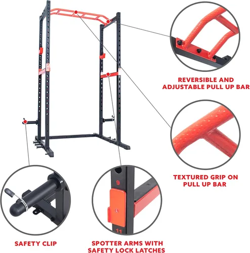 Miniatura 3 de Sunny Health & Fitness Power Zone Strength Rack Power Cage - 1000 LB Weight Capacity, Spotter Bar, Angled Pull-Up Bar, J-Hooks, Resistance Band