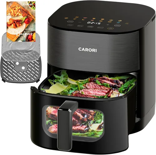Miniatura 11 de CARORI Freidora de aire de 6 cuartos con ventana de visión, 12 preajustados, gran capacidad, 400 ℉ máximo crujiente, 1700 W comidas rápidas incluso