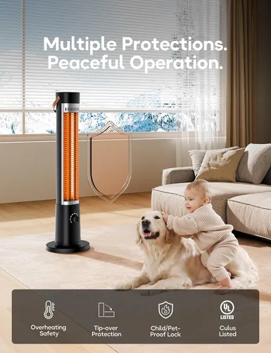 Miniatura 3 de Calentador de patio para uso en exteriores, calentador eléctrico infrarrojo para exteriores, calefacción instantánea de 1500 W, oscilación de 60