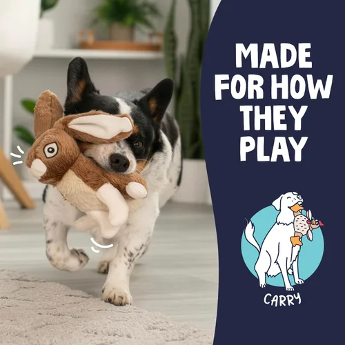 Miniatura 5 de goDog Conejo Salvaje - Juguete de felpa con chirriador para perro, con tecnología Chew Guard, tela duradera y silbato para juego activo