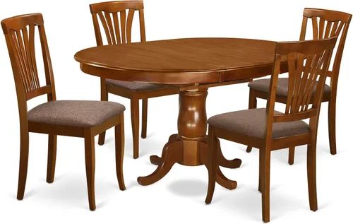 East West Furniture POAV5-SBR-C - Juego de comedor de 5 piezas para 4 personas, incluye una mesa de comedor ovalada con hojas de mariposa y 4 sillas