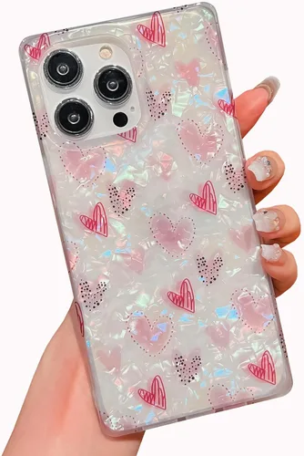 Miniatura 19 de Funda compatible con iPhone 14 Pro con borde rectangular, bonita funda protectora de lujo con pintura al óleo y flores para mujeres y niñas, funda