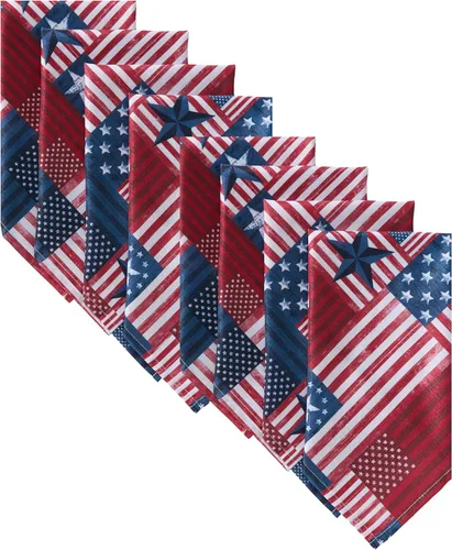 Newbridge Servilletas de tela con bandera patriótica roja, blanca y azul, juego de 8 | Americana, Interior Exterior, Resistente a las Manchas, Rojo