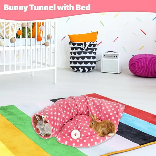 Miniatura 5 de BWOGUE Cama Túnel para Conejos, Juguetes de Tubos Túnel Plegables 2 en 1 con Alfombrilla Removible y Escondite para Gatos, Gatitos, Conejos, Rosa