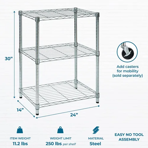 Miniatura 3 de Honey-Can-Do Estantes Ajustables de Servicio Pesado de 3 Niveles, Estante de Almacenamiento de Metal con Capacidad de 250 libras por Estante, cromado