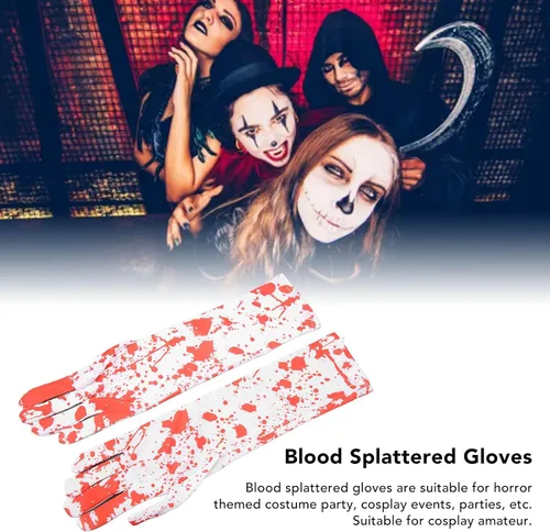 Miniatura 5 de Semme Guantes sangrientos de Halloween, 1 par de guantes horribles con efecto salpicado, accesorio de disfraz de cosplay para asesino