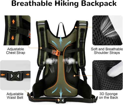 Miniatura 4 de Mochila de ciclismo de 15L con hebilla para casco para hombres y mujeres, pequeña, impermeable, ligera, mochila de senderismo con correa