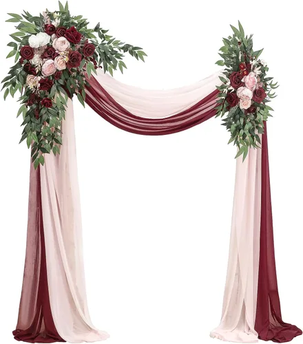 Miniatura 12 de Floroom Kit de Flores de Arco con Cortinas (Paquete de 4) - 2 piezas de Guirnalda Floral Artificial Rosa Rubor con 2 piezas de Tela Drapeada