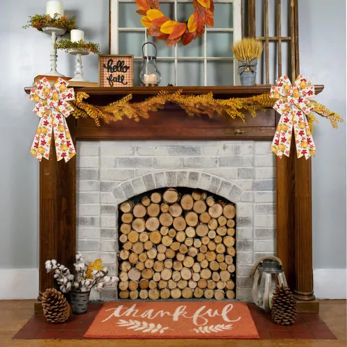 Miniatura 5 de Estivaux Cintas de otoño para manualidades y envoltura de regalos, borde con alambre de Acción de Gracias, color naranja, lazo de buralp natural