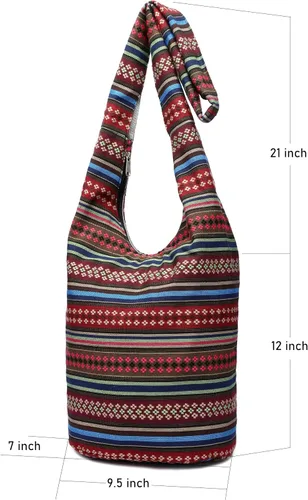 Miniatura 114 de Bolsa de hombro para mujer, de lona en estilo hippie/bohemio para llevar cruzada al hombro, disponible en diferentes colores y estampados