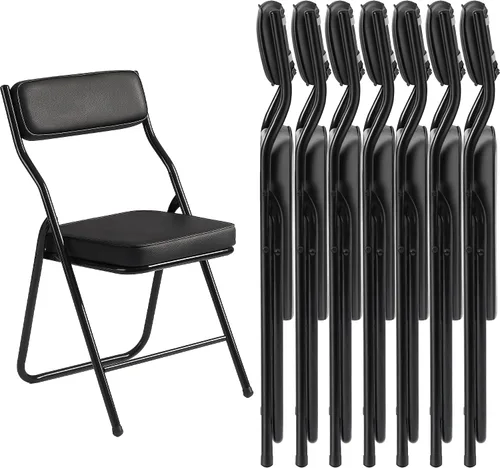 Miniatura 9 de Paquete de 2 sillas plegables acolchadas negras con cojín y respaldo de piel sintética, silla de comedor plegable tapizada con marco de metal