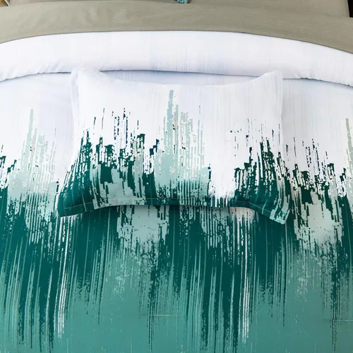 Miniatura 6 de WONGS BEDDING Juego de edredón Queen, Aqua 7 piezas cama en una bolsa arte abstracto colorido degradado juego de ropa de cama de microfibra, 1