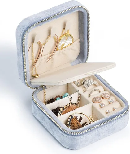 Miniatura 3 de OSHOOM SoleGood - Joyero pequeño de terciopelo de felpa, organizador de almacenamiento de collares, anillos, mini joyero, organizador de viaje