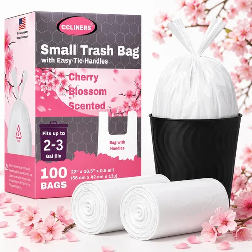 Bolsas de basura perfumadas de 2.6 galones con asas (100 bolsas) pequeñas bolsas de basura para baño, papeleras para contenedores de oficina en casa
