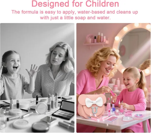 Miniatura 2 de Vodolo Maquillaje No Tóxico para Niñas Pequeñas, Juegos de Maquillaje Real Seguros para Niñas de 3-8 Años con Bolsa con Inicial U, Kit de Maquillaje