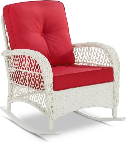 Miniatura 27 de VIVIJASON Mecedora de mimbre para exteriores, silla mecedora de ratán para patio con cojines y marco de acero, muebles de mimbre mecedores