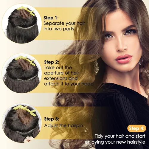 Miniatura 4 de Extensiones de cabello con alambre invisible con alambre transparente, tamaño ajustable, 3 clips de seguridad, largo, ondulado, sintético, postizo