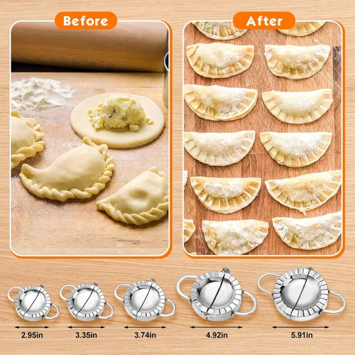 Miniatura 3 de Vesici Paquete de 5 unidades de acero inoxidable para hacer albóndigas, prensa para perogies, envoltura de albóndigas, molde para ravioles, cortador