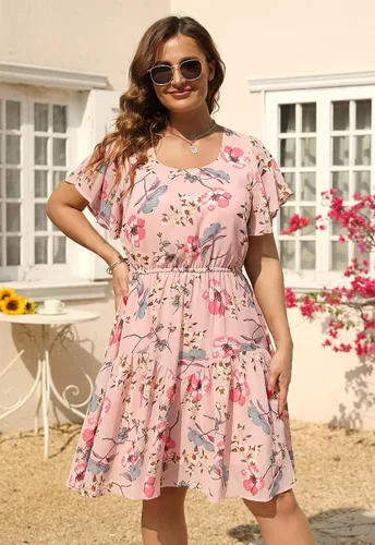 Miniatura 2 de Nemidor NEM297 - Vestido casual de verano con estampado, de gasa para mujer, talla extragrande, con manga con volantes, por debajo de la rodilla