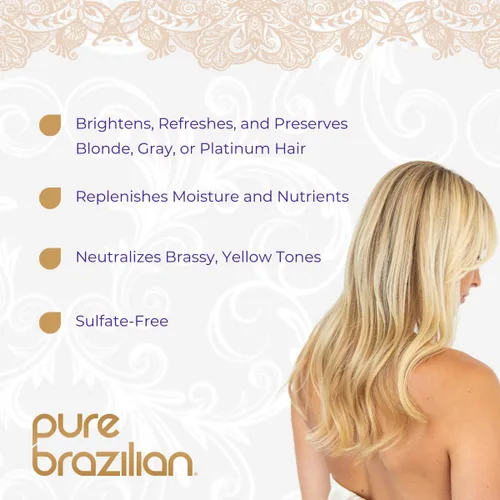 Miniatura 2 de Pure Brazilian Always Blonde Champú con queratina, Acai y aceite de argán, champú morado para cabello teñido sin sulfatos, 13.5 onzas líquidas