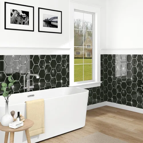 Miniatura 6 de Wallercity Azulejos hexagonales de metro negro para salpicaduras para salpicaduras de mármol en muro para cocina, 10 hojas de azulejos de pared
