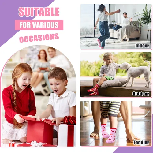 Miniatura 6 de HYCLES Calcetines Antideslizantes para Niños Pequeños, 12 Pares de Calcetines de Algodón con Agarre Antideslizante para Niños y Niñas de 1-7 años