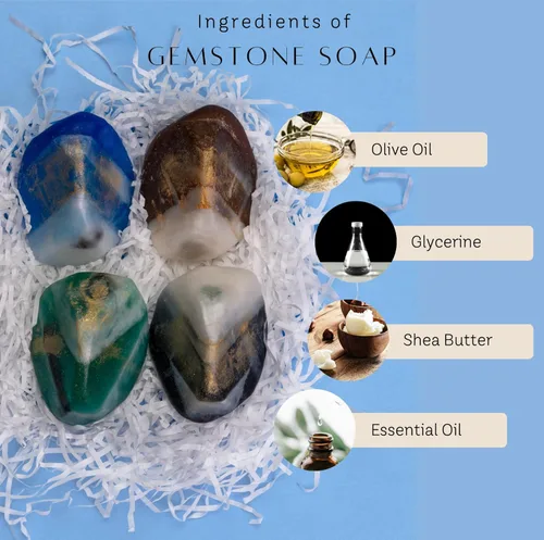 Miniatura 3 de Juego de jabón y bomba de baño de piedras preciosas, regalo relajante de spa para mujeres, juego de regalo para el día de la madre, 4 jabones