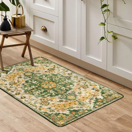 Miniatura 67 de Lahome Alfombra bohemia con medallón floral, 4 x 6 pies, color verde azulado, suave, lavable, antideslizante, apta para mascotas, alfombra