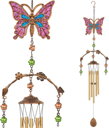 Miniatura 11 de Campanillas de viento de mariposa – Campanillas de viento para exterior de tono profundo de 34 pulgadas, 5 tubos de aluminio, regalos de mariposa