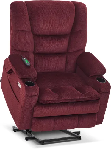 Miniatura 10 de MCombo Sillón Reclinable Grande con Triple Motor de Elevación Eléctrica con Masaje y Calefacción Doble, Reposacabezas Ajustable para Personas Café