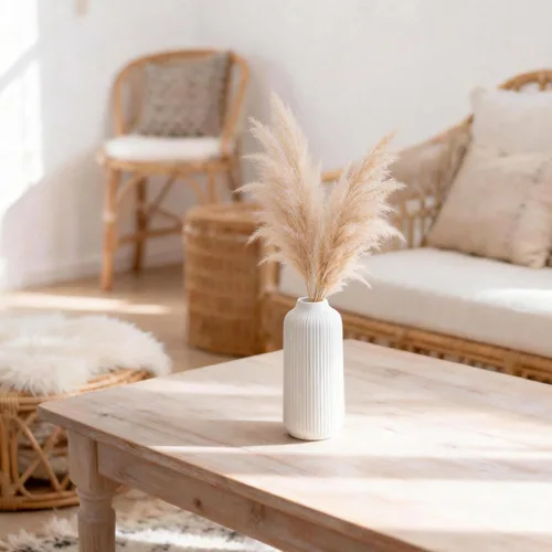 Miniatura 3 de flature Jarrón de cerámica en estilo nórdico, Decovase para hierba de las pampas como decoración bohemia, jarrón blanco mate de 8 pulgadas