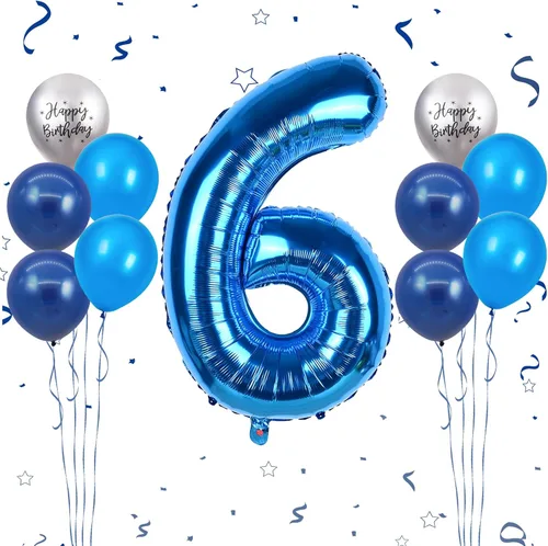 Miniatura 31 de Globos azules del número 18 de 40 pulgadas, globos de cumpleaños de 18 años, globos de látex azul claro y azul oscuro con impresión plateada