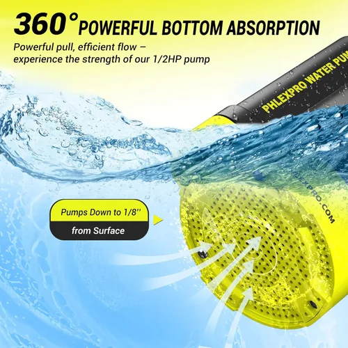 Miniatura 4 de Bomba de agua sumergible automática de 1/2 HP, bomba de sumidero de 110 V sumergible con extracción de agua de 2650 gph, adaptador de válvula