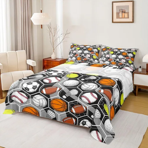 Miniatura 23 de Sábanas de baloncesto tamaño matrimonial con bolsillo profundo para niños, ropa de cama deportiva, juego de sábanas para atletas de baloncesto