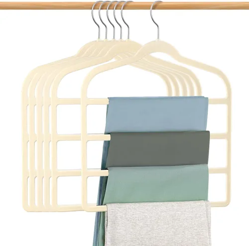 Miniatura 13 de DUDUCOFU - Perchas de terciopelo antideslizantes que ahorran espacio para pantalones, paquete de 4 perchas negras de múltiples capas para ropa, Negro